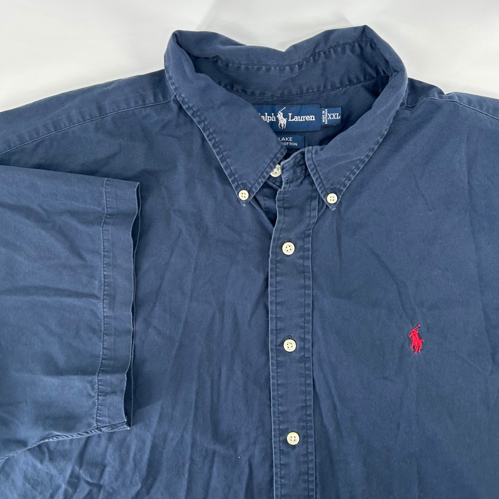 Ralph Lauren Blake Shirt Mens XXL Navy Blue Cotton Short Sleeve Pony Logo